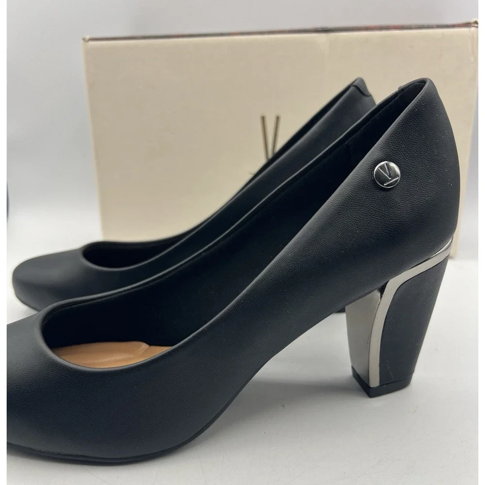 Vizzano Black Block Heel Pumps Womens Size 7.5 EU 38 Closed Toe w Box